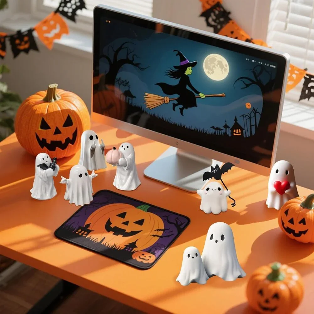 Halloween Ghost with Bat Balloon Figurine - Ghost Figurine Ghost Decor, Cute Gho - Picture 2 of 7